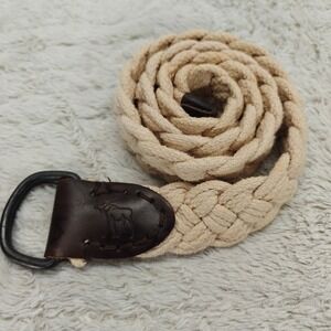 Abercrombie & Fitch Ivory Cotton Braided Rope Belt Leather Ends Men's‎ 28